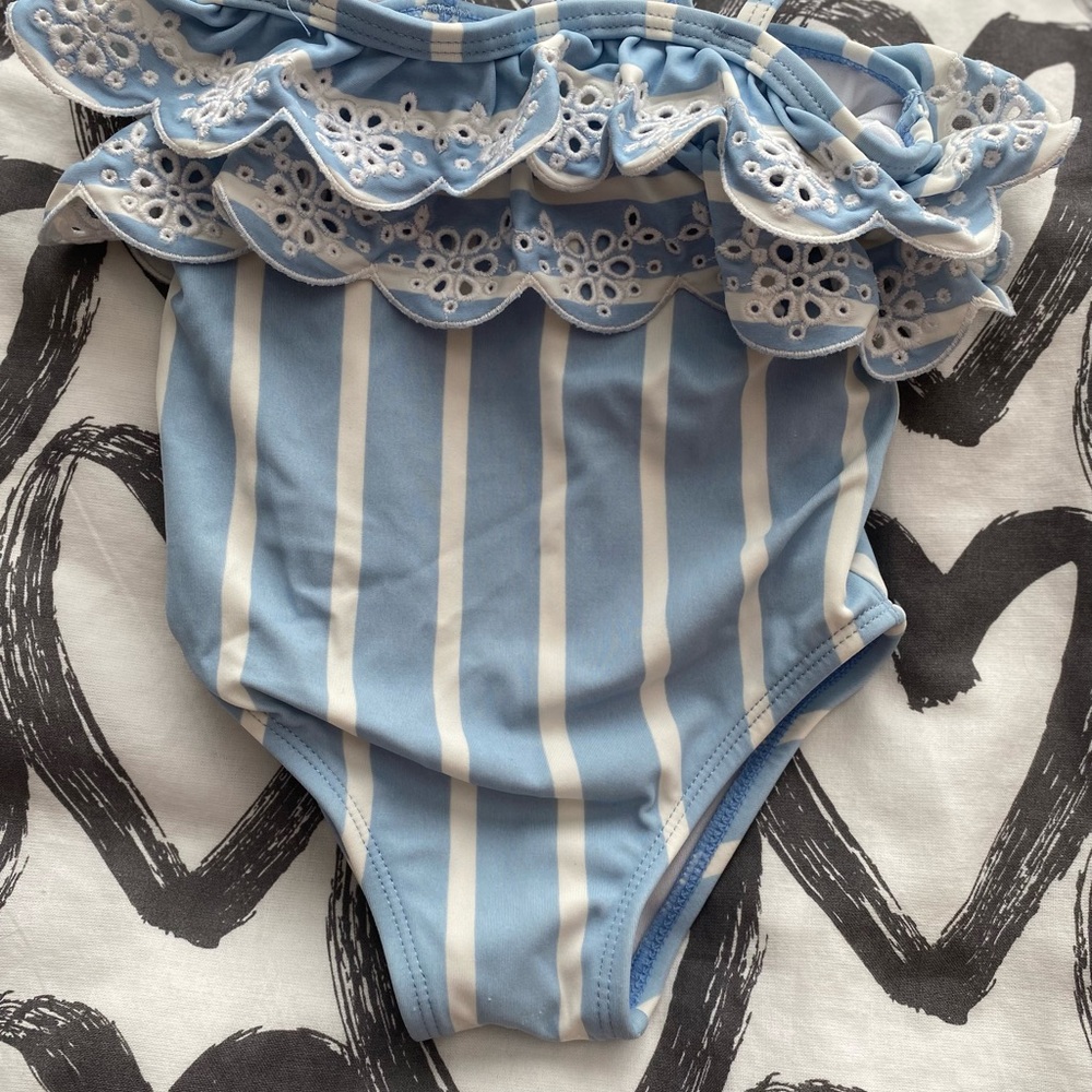 Janie and jack blue swim suit eyelet lace 18-24 month girls summer